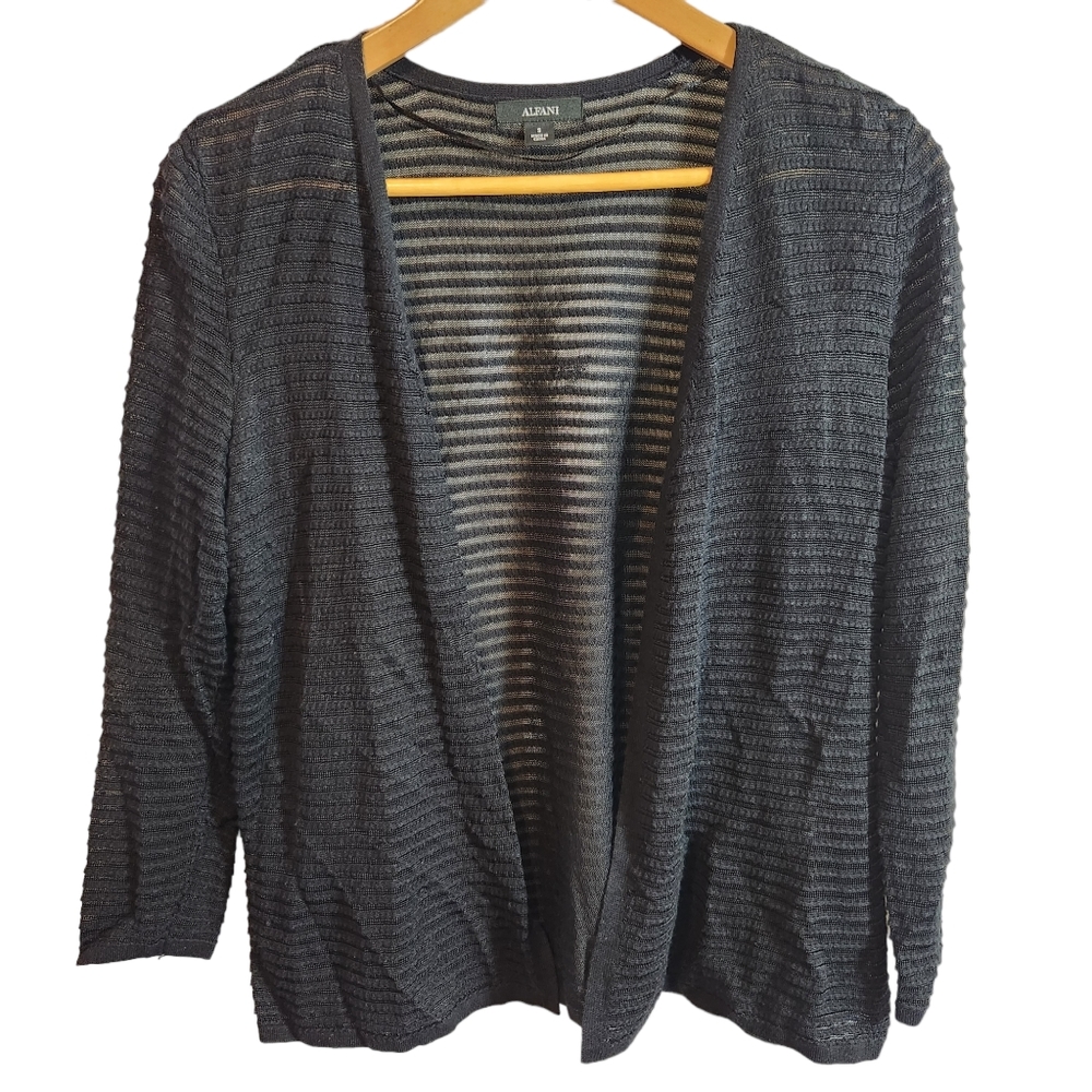 Alfani Ribbed Open Front Cardigan Sheer
